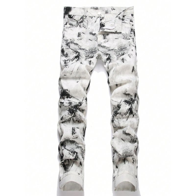 Men's Casual Straight Leg Jeans Gradient Print High Street Fashion Splatter Design Exclusive Supply_mkmklike.com