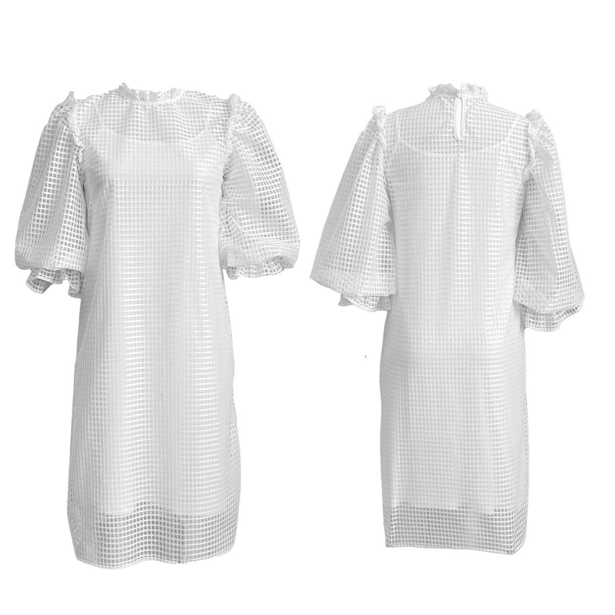 Women's Clothing hollow solid color puff sleeve two piece set dress women's clothing_mkmklike.com