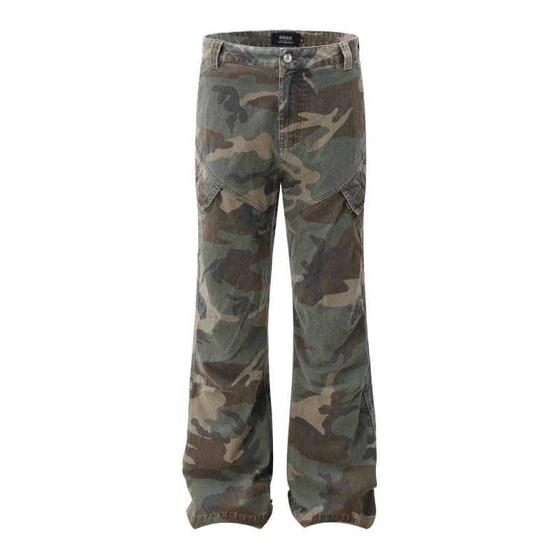 Men's Clothing Vintage Camo Cargo Pants - Oversized Streetwear Utility Trousers With Drop Cuff Design_mkmklike.com