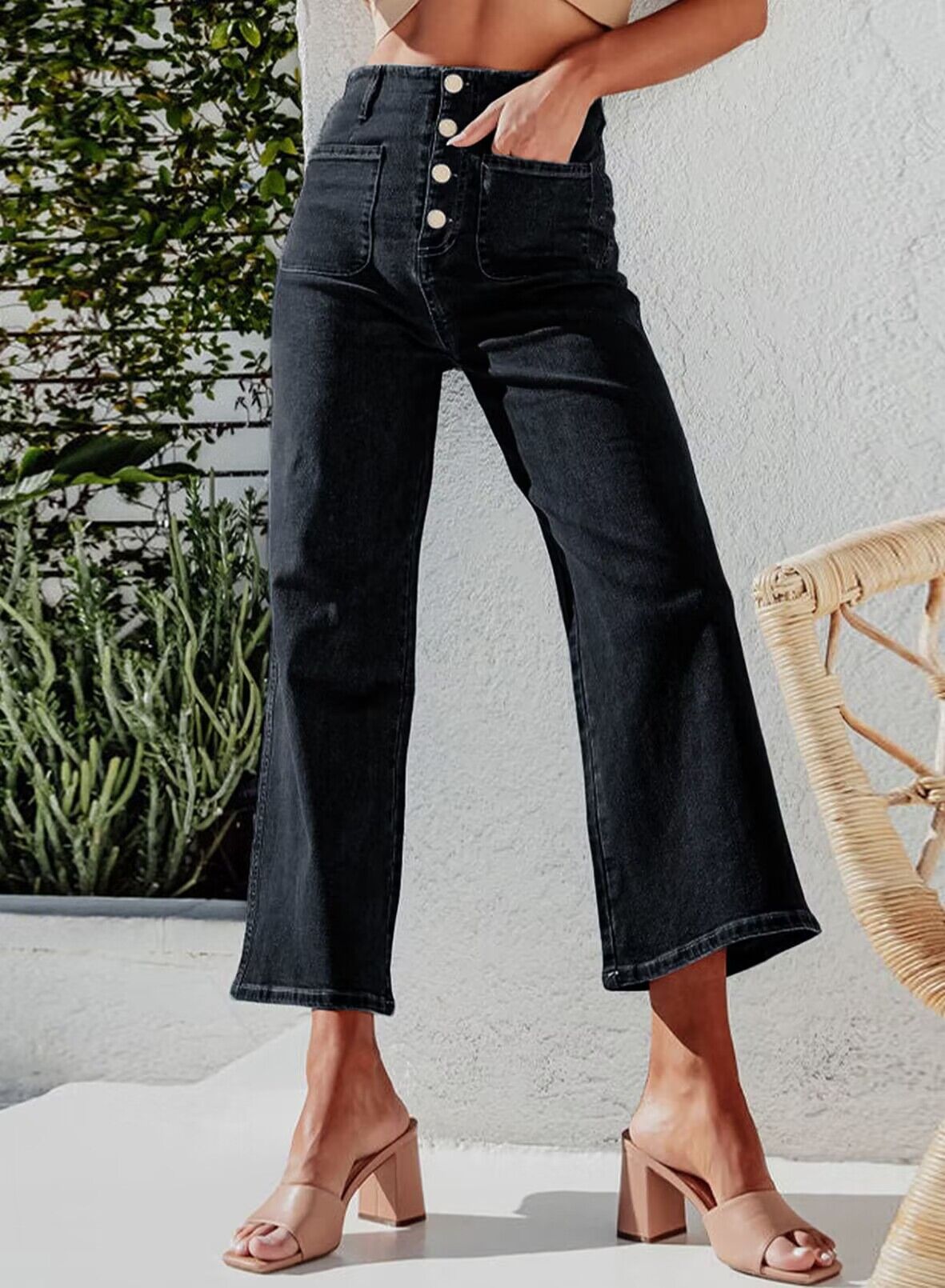 Retro High-Waisted Wide-Leg Women's Jeans Single-Breasted Loose Straight Leg_mkmklike.com