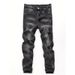 Men's Clothing Embroidered Pure Black Jeans With Holes, Trendy Elastic Slim Fit Fashion Pants, All Match Men's Pants_mkmklike.com