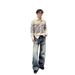 Men's American Style Straight Leg Jeans Washed Distressed Vintage Loose Fit Streetwear Trendy Wide Leg Long Pants_mkmklike.com