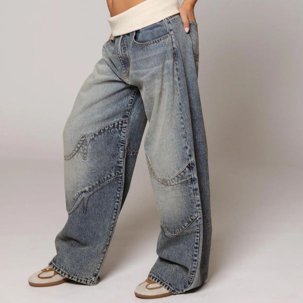 American Retro Street Washed Vintage Blue Unisex Straight Loose Design Casual Jeans_mkmklike.com