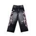 Women's Trendy Washed Distressed Printed Jeans Hip Hop Straight Leg Casual Cotton Pants For Spring/Autumn Summer_mkmklike.com