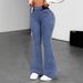 NY107 High Elastic Flared Jeans Women's Slim Fit Denim Jeans Solid Color Street Style with Pockets Long Pants Hot Style_mkmklike.com