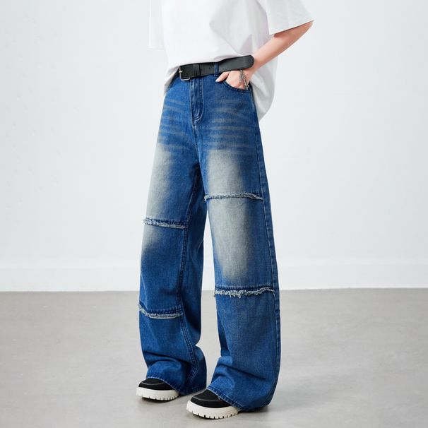 Men's Straight Leg Jeans Loose Fit Wide Leg High Street Style Trendy Brand Cool And Stylish Patchwork Design Spring Autumn_mkmklike.com