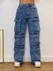 K European And American Fashion Street Style Pocket Diamond Inlaid Casual Jeans Work Pants_mkmklike.com