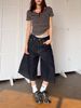 Unisex Raw Denim Straight Leg Cropped Trousers American Style mid Length Loose Wide Leg Multi Pocket Design New Summer_mkmklike.com