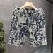 Men's Jacquard Denim Shorts Stylish American Trendy Look Summer Thin Straight Leg Mid-Length_mkmklike.com