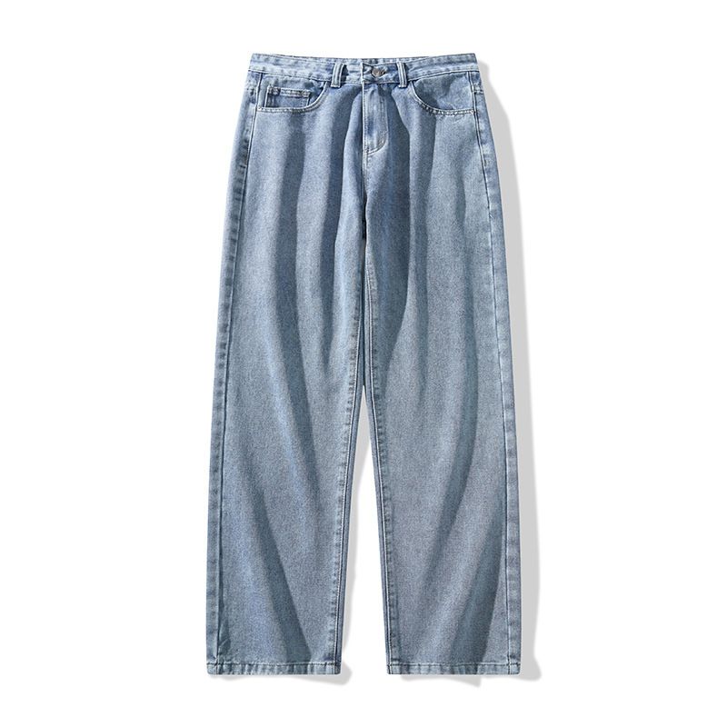 Men's Belt-Waist Retro Washed Jeans – Loose Wide Leg Streetwear Pants In Solid Colors For Autumn & Winter_mkmklike.com
