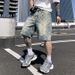 Men's Clothing High Street Plaid Denim Shorts Trend Retro Loose Straight Jacquard Five Point Pants_mkmklike.com