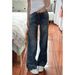 Women's Retro Patchwork Flared Jeans Low Waist Wide Leg Pants Versatile Floor-Length Casual Denim for Spring And Autumn_mkmklike.com