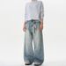 Unisex Vintage Washed Distressed Jeans – Cleanfit Slimming Wide Leg, Retro Straight Cut For Men & Women_mkmklike.com