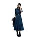 ELLE ELLE Vintage Style Denim Shirt Dress For Women, Waist-Cinching Slimming Flared Long Dress, Early Autumn New High-End_mkmklike.com