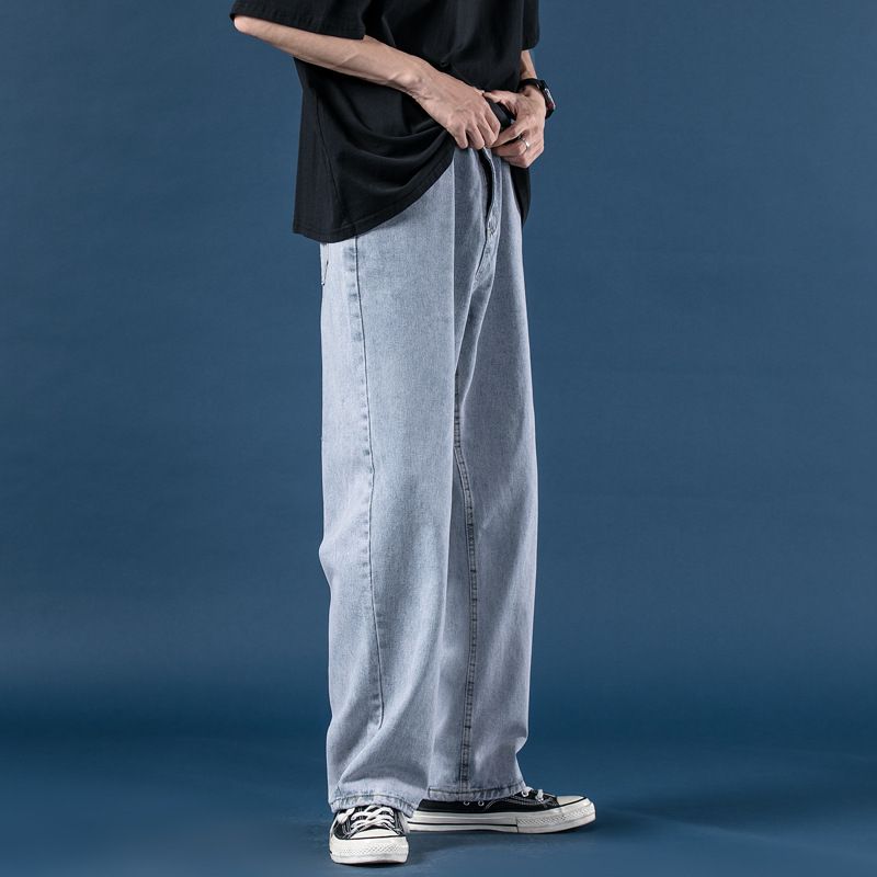 Men's Straight Leg Jeans Loose Fit Korean Style Wide Leg Floor Length Dad Pants Autumn Trendy Clothing_mkmklike.com