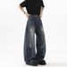 Men's Baggy Distressed Jeans - Vintage Washed High Street Cargo Pants With Ripped Details & Wide Leg (Light Blue, Retro Blue)_mkmklike.com