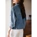 Women’s Lightweight Denim Jacket With Ribbon Trim – Loose Fit, Youthful Style (S-3XL, Bluish/Light Blue)_mkmklike.com