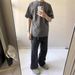 Cleanfit Black/Grey Vintage Washed Distressed Straight Leg Flared Jeans – 517 Retro Style & Versatile Fit_mkmklike.com