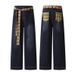 2025 New American Style Plaid Patchwork Lace-Up Jeans For Women Summer Loose Straight Wide-Leg Pants_mkmklike.com