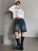K Vintage Denim Shorts For Women, High Waisted, Loose Fitting, Straight Leg, A-line Wide Leg, Mid Length Shorts, Cropped Pants_mkmklike.com