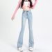 Women's Clothing Plush Jeans Autumn And Winter Flared Jeans Autumn And Winter High Waist High Elastic Plush Flared Horseshoe Pants_mkmklike.com