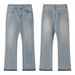 Men's Vintage Washed Distressed Jeans, Black Straight Leg Frayed Raw Hem Denim Pants_mkmklike.com
