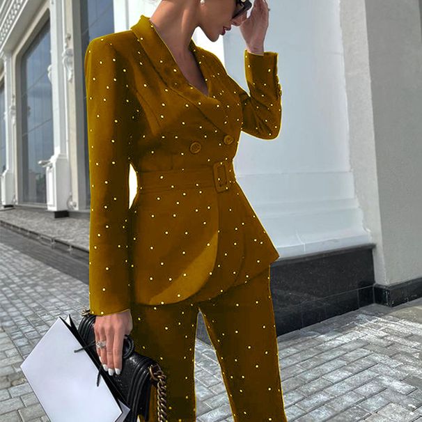 Women's Clothing Ladies Party Gathering Polka Dot Long Sleeve Suit Set_mkmklike.com