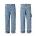 Men's Clothing High Street Washed Loose Wide Leg Cashew Flower Embroidered Straight Jeans Jeans_mkmklike.com