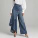 Women's Clothing Irregular Ruffled Solid Color Casual Denim Straight Leg Wide Leg Pants Button Down Frame Women's Clothing_mkmklike.com