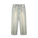 Men's American Streetwear Baggy Jeans - Yellow Mud Dyed Washed Distressed Denim Pants With Relaxed Straight Wide Leg_mkmklike.com