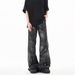 Men's High Street Hip Hop Flared Jeans Retro Brushed Wax Wash Zipper Design Loose Fitting Trousers For Men And Women_mkmklike.com