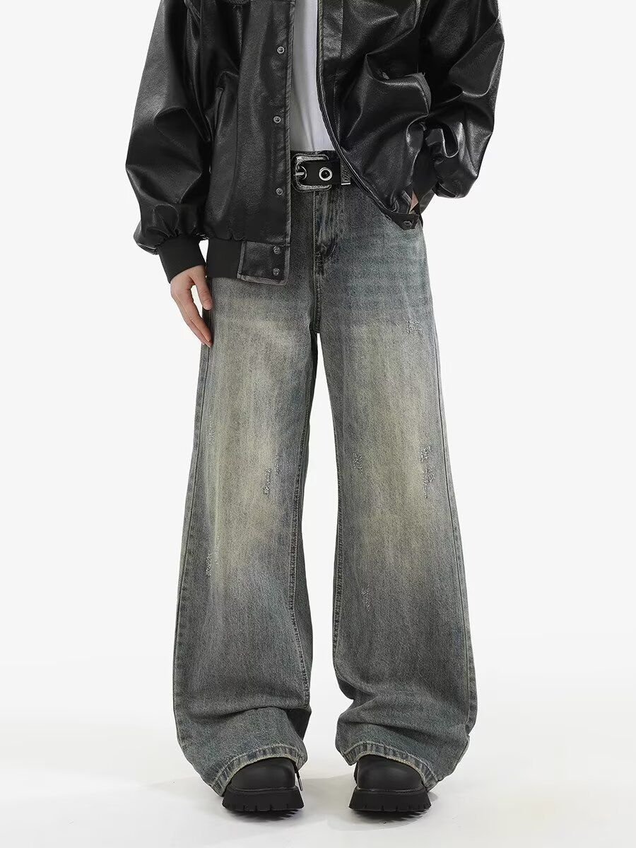 Men's Clothing High Street Embroidered Jeans For Men Loose Pants Cool Street Straight Pants_mkmklike.com