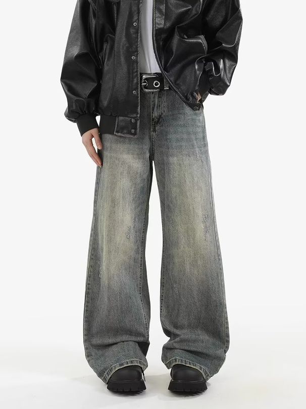 Men's Clothing High Street Embroidered Jeans For Men Loose Pants Cool Street Straight Pants_mkmklike.com