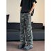 Men's Clothing American high street vibe wrinkled camouflage jeans men's hip-hop workwear straight flared loose slim long pants_mkmklike.com