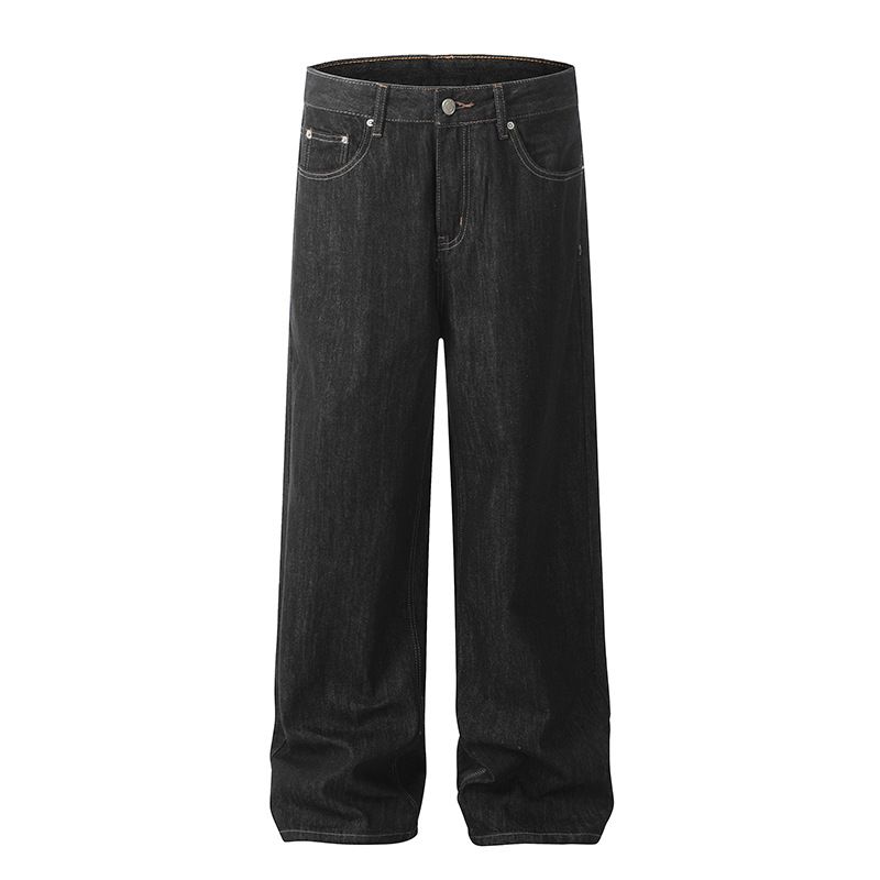 Men's Clothing Original Denim Dark Blue Retro Classic Loose Jeans High Street Straight Cleanfit Trousers_mkmklike.com