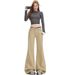 In-stock Khaki Flared Jeans Women, American Retro Low-waist Slim-fit Long Pants, Available For Wholesale_mkmklike.com