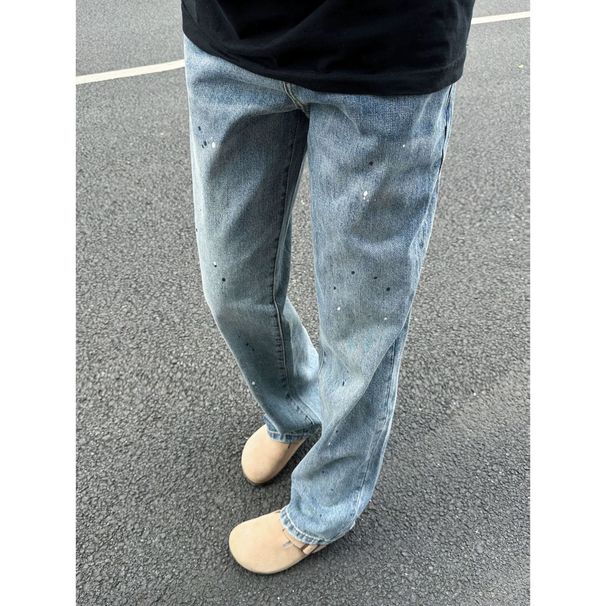 Spring Splatter Ink Niche Wash Trendy Jeans For Men Style Retro Distressed Casual Straight Leg Pants_mkmklike.com