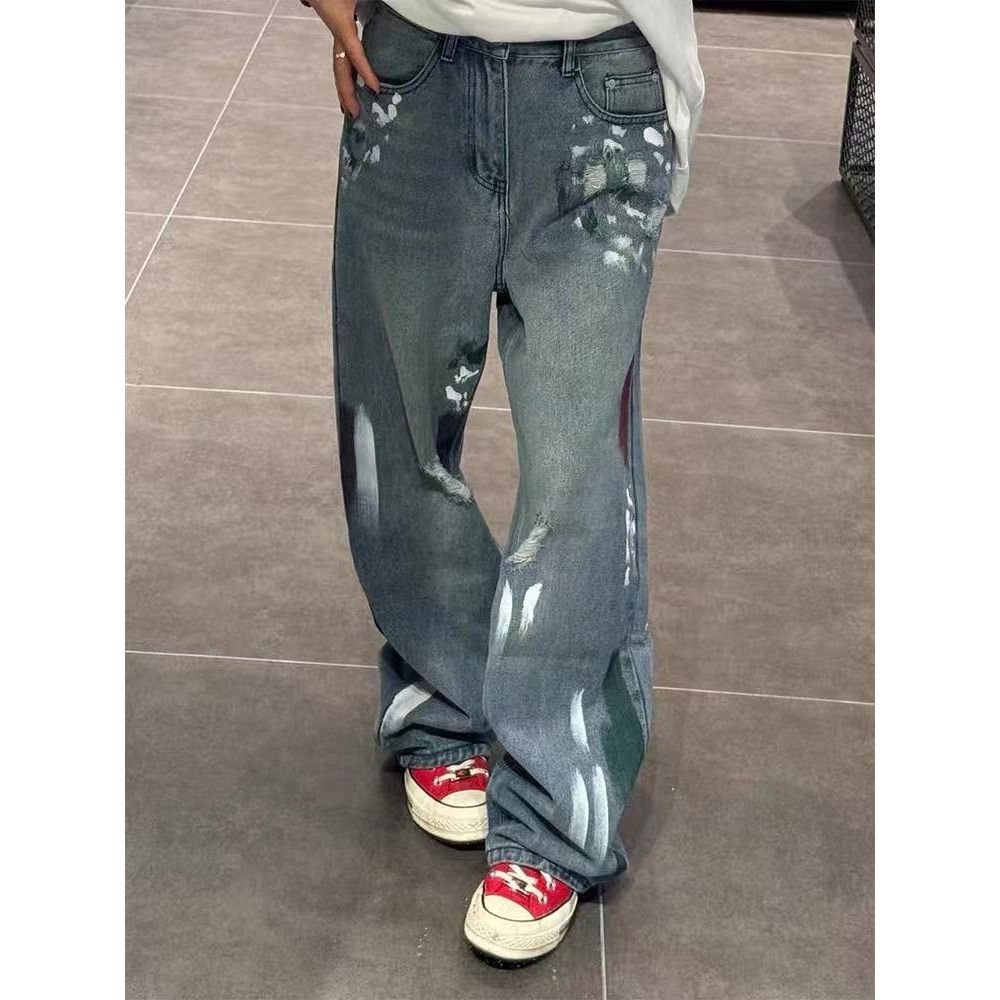 Men's Style Ripped Denim Jeans High Street Summer Vibe Straight Leg Wide Leg Trendy Design High End Feel_mkmklike.com