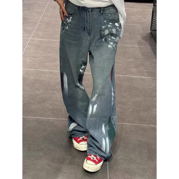 Men's Style Ripped Denim Jeans High Street Summer Vibe Straight Leg Wide Leg Trendy Design High End Feel_mkmklike.com
