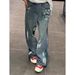 Men's Style Ripped Denim Jeans High Street Summer Vibe Straight Leg Wide Leg Trendy Design High End Feel_mkmklike.com