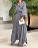 Women's Clothing Loose Large Solid Long Sleeve Top High Waist Half Body Long Dress Set_mkmklike.com