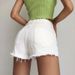 Women's Clothing Summer Solid Color High Waist Slim And Long Legs Cut Edge Old Raw Edge Denim Shorts Women's Pants_mkmklike.com