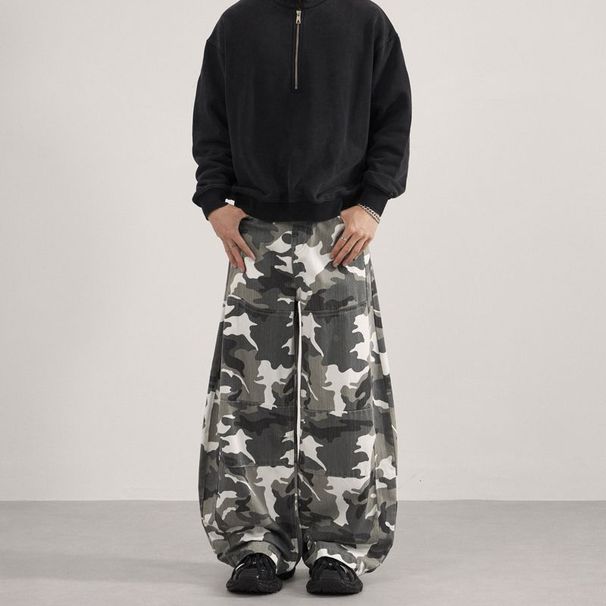 Unisex American Retro Bamboo Camouflage Jeans Curved Blade Loose Casual Wide Leg Pants Midweight Cotton For Teenagers And Young Men_mkmklike.com
