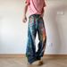 American Retro Washed Ink Splashing Oil Painting Palette Jeans Men's 2025 Spring Digital 3D Color Printing Floor Mopping Trousers_mkmklike.com