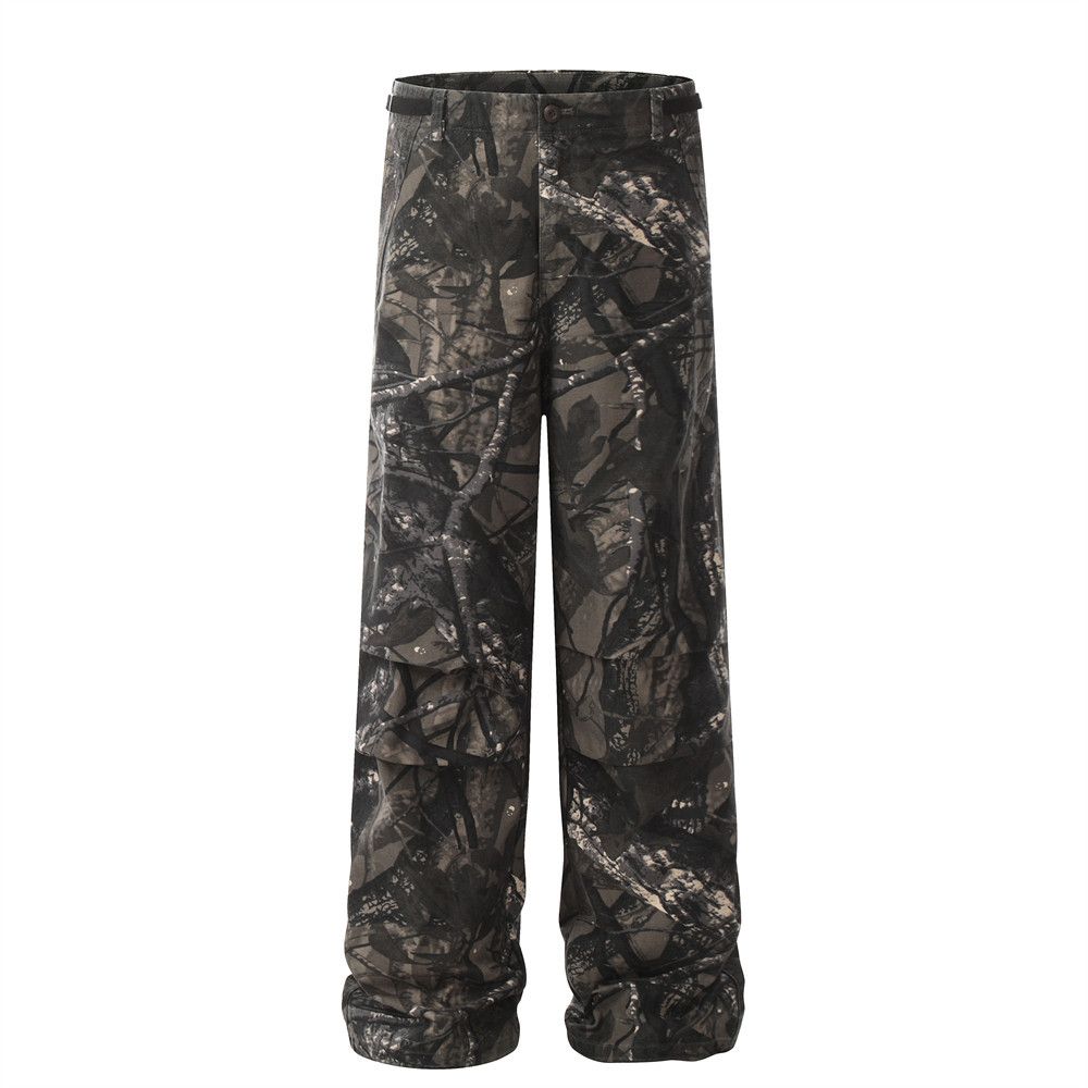 Camouflage Pants Men's Trendy Mountain Style Outdoor Sports Jungle Branch Digital Print Wrinkle Paratrooper Straight-Leg_mkmklike.com