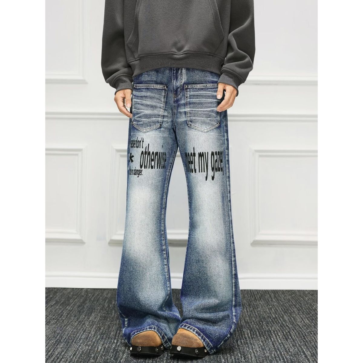 Unisex Vintage Flare Jeans With Graphic Print – 90s Retro Streetwear Denim Pants (S-3XL)_mkmklike.com