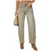 Women's Clothing Straight Leg Jeans - Classic Washed Denim Pants For Casual & Office Wear, Mid-Rise Comfort Fit, Stretch Cotton Blend (Khaki, S-2XL)_mkmklike.com