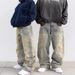 Men's Heavyweight Loose Fit Denim Jeans With Retro Bat Pattern Embroidery American Street Style Relaxed Look_mkmklike.com