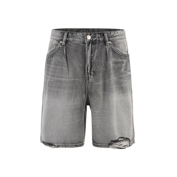 Men's Clothing High Street Washed Workwear Pants Retro Shorts Denim Cat Whisker Ripped Sanded Shorts_mkmklike.com