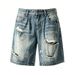 Men's Clothing Men's Summer Denim Shorts Style Trendy High Street Heavyweight Distressed Ripped Drawstring Loose Fitting Casual Five Quarter Length_mkmklike.com